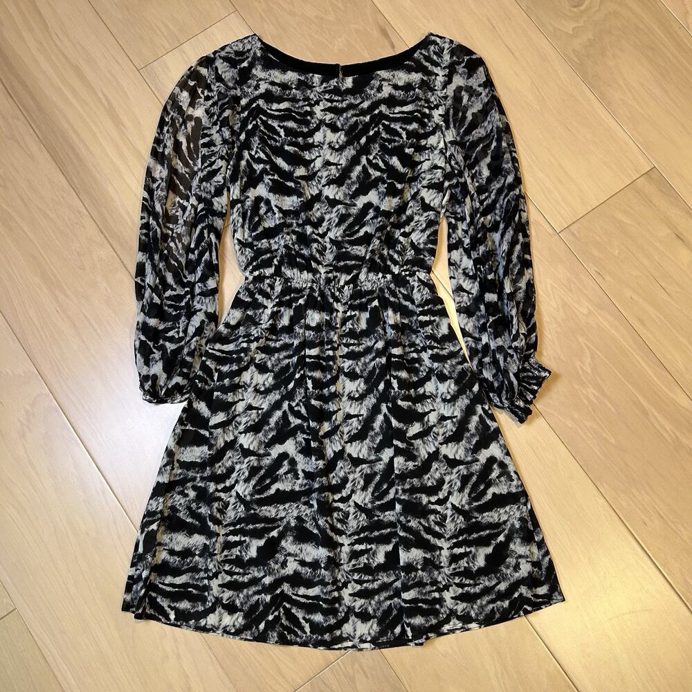 ALICE + OLIVIA Animal Print Silk Mini Dress Long Sleeve Women’s XS